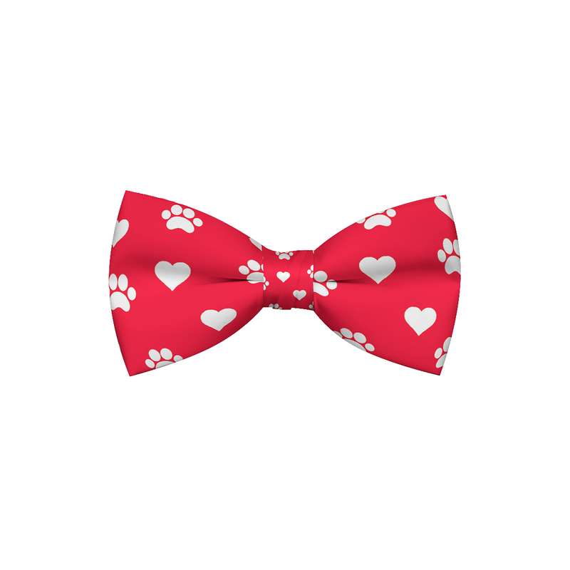 Valentines Day Paw Prints & Hearts Red Dog Bow Tie
