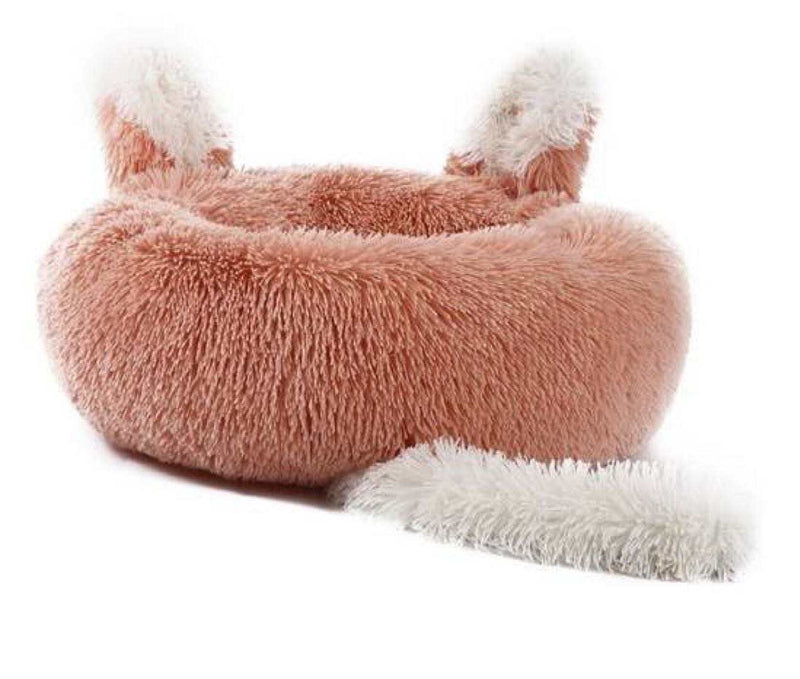 Plush Pet Bed with Ears and Tail for Cats and Small Dogs
