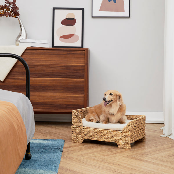 Teamson Pets Natural Woven Dog Cat Bed & Cushion